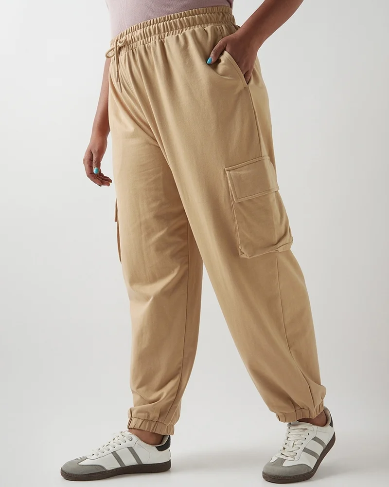 bewakoof Women's Ginger Root Brown Super Loose Fit Plus Size Cargo Joggers